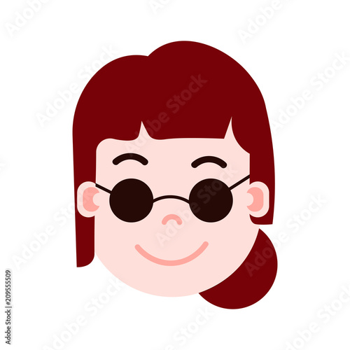 girl head emoji personage icon with facial emotions  avatar character  woman in glasses face with different female emotions concept. flat design. vector illustration