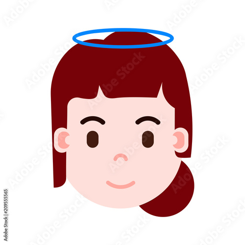girl head emoji with facial emotions, avatar character, woman nimbus face with different female emotions concept. flat design. vector illustration