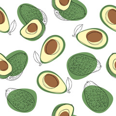 Acrylglasbilder Avocadomuster Handgezeichnetes Avocado Muster auf Weiß  © jullyromas