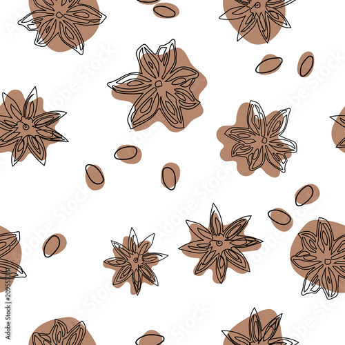 Star anise vector seamless pattern. Abstract pattern flat lay, top view.