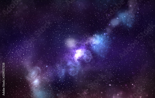 Fototapeta Naklejka Na Ścianę i Meble -  The Galaxy is covered with a violet-blue atmosphere and the clouds are spinning.	