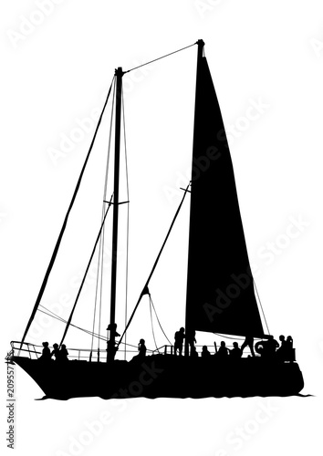 Sports yacht with sail in sea on white background