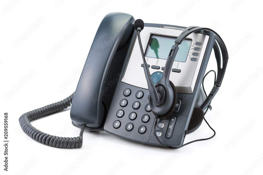 IP Telephone device with headset isolated on white background foto de Stock  | Adobe Stock
