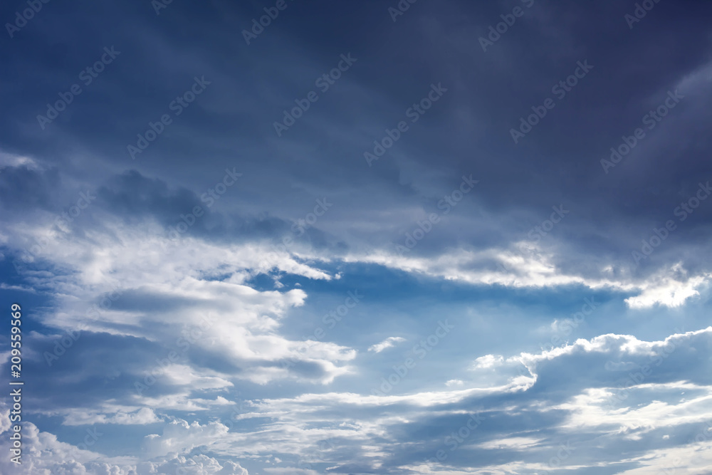 Obraz premium Beautiful clouds with blue sky background. Nature weather, cloud blue sky and sun