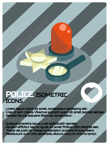 Police color isometric poster photo