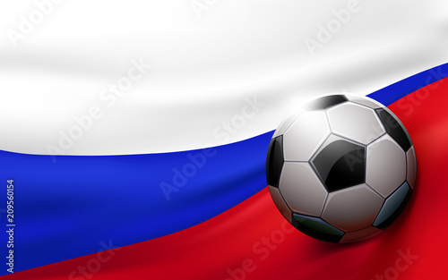 Soccer ball on russian flag background