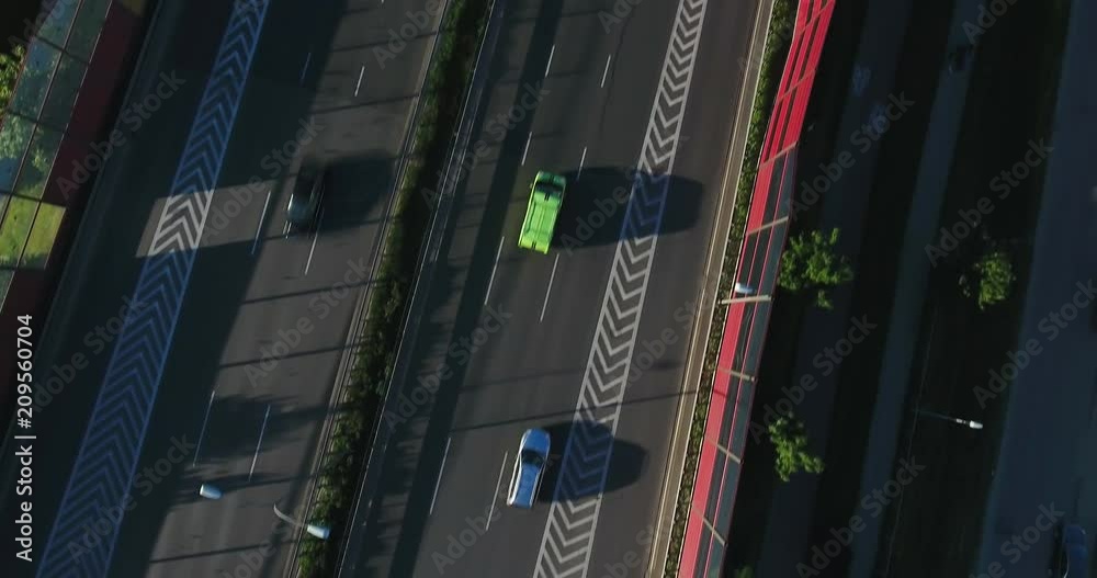 Top Down View Of Cars Running On Highway. Aerial Shot