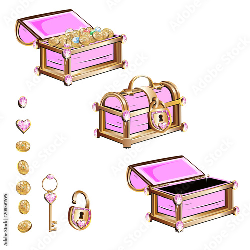 Treasure chest with pink gemstones