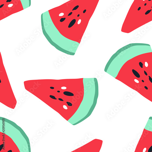 Minimal summer trendy vector tile seamless pattern in scandinavian style. Watermelon and abstract elements. Textile fabric swimwear graphic design for print isolated on white.