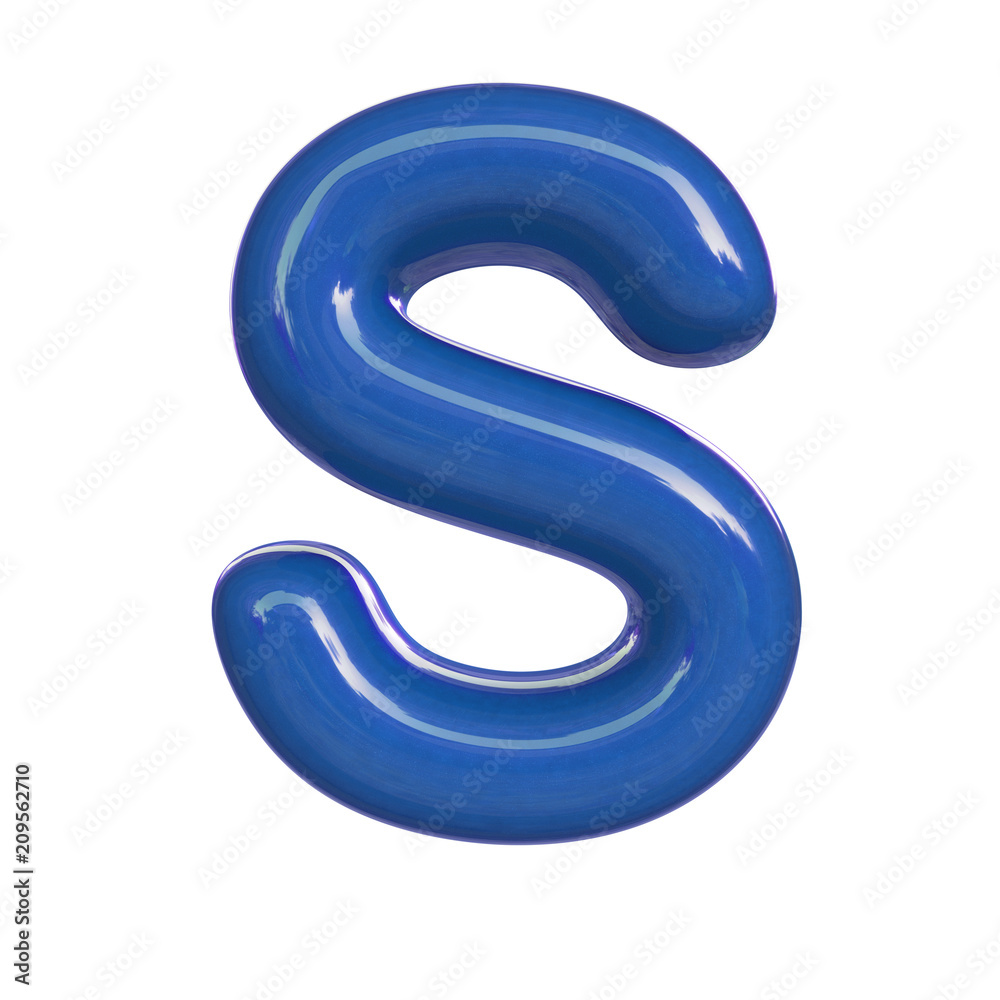 Glossy blue paint letter S. 3D render of bubble font isolated on white background Glossy blue paint letter S. 3D render of bubble font isolated on white background