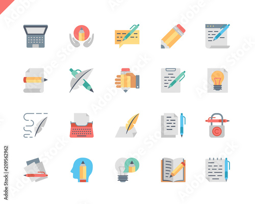 Simple Set Copywriting Flat Icons for Website and Mobile Apps. Contains such Icons as Pencil, Book, Hand, Typewriter. 48x48 Pixel Perfect. Vector illustration.