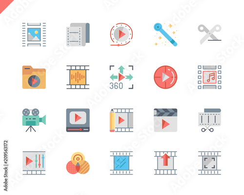 Simple Set Video Editing Flat Icons for Website and Mobile Apps. Contains such Icons as Camera, Multimedia, Filters, Frame, Photography. 48x48 Pixel Perfect. Vector illustration.