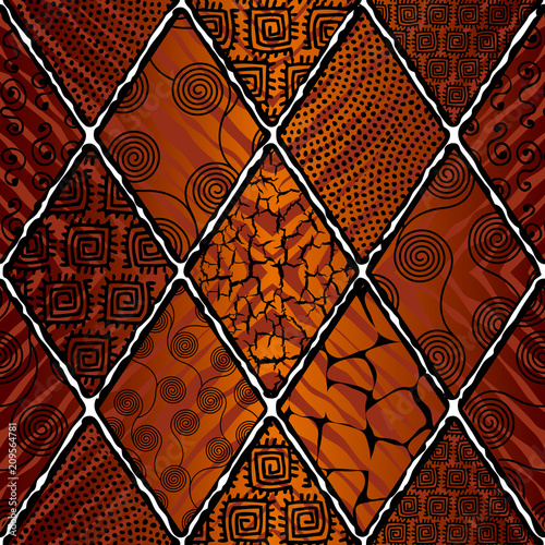 Fototapeta Tribal boho seamless pattern in african style on black background