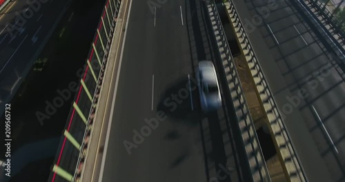 Flyover Highway. Aerial Close Up Shot