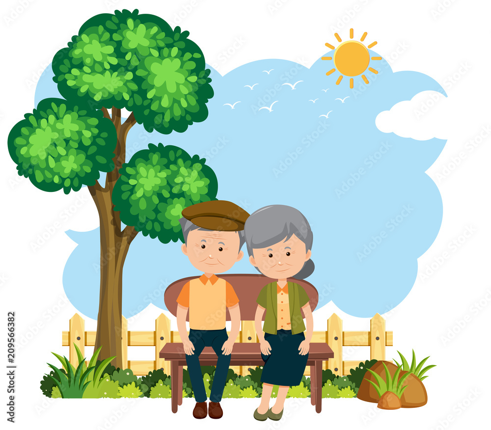 Elderly couple sitting on a bench