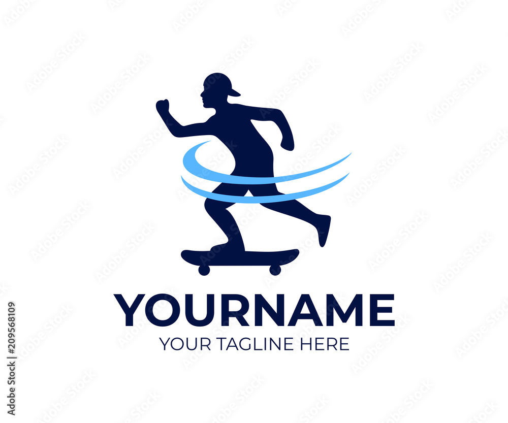 Skateboarding and man skateboarder, logo template. Street active sport, vector design, illustration Skateboarding and man skateboarder, logo template. Street active sport, vector design, illustration