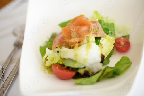 sea food salad on white plate