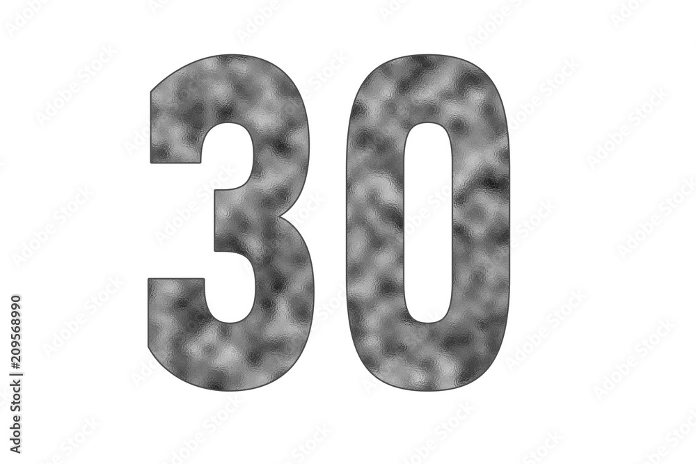 30 Number. Shiny silver textures for designers. White isolated. Percent and Discount Theme 30 Number. Shiny silver textures for designers. White isolated. Percent and Discount Theme