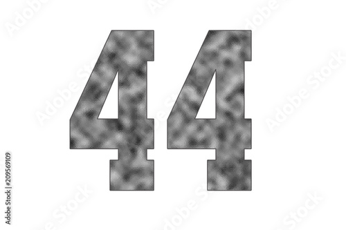 44 Number. Shiny silver textures for designers. White isolated. Percent and Discount Theme