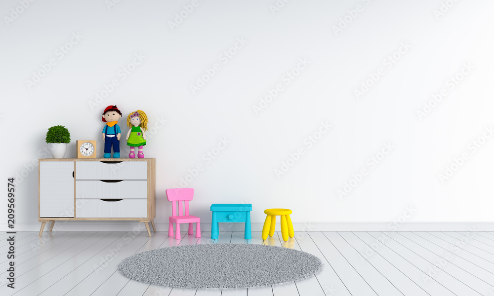 white child room interior for mockup, 3D rendering - obrazy, fototapety, plakaty 