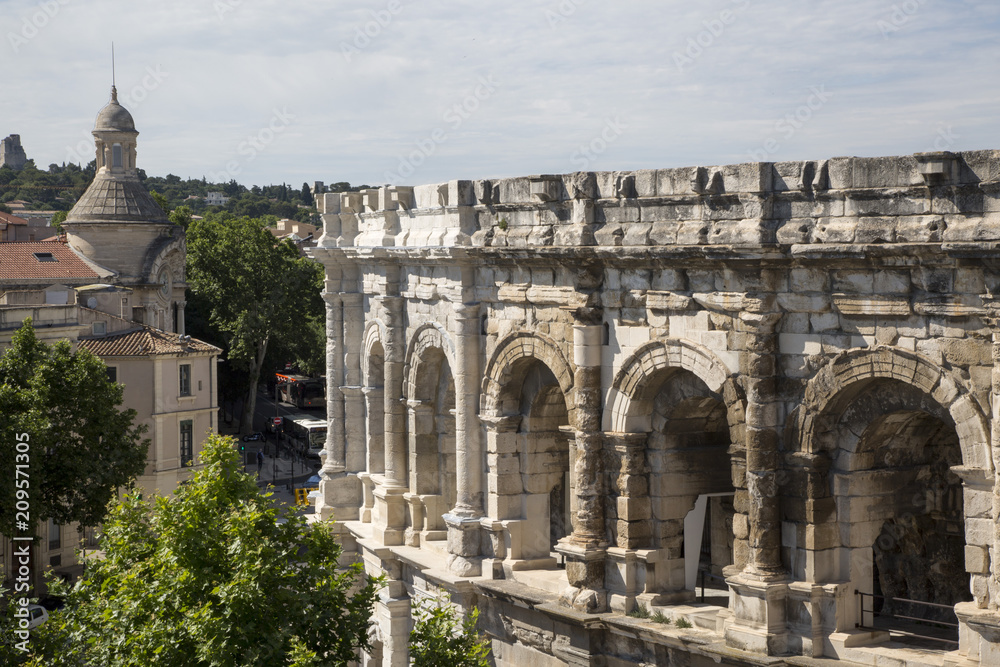 Roman amphitheater in the old town of Nimes in France