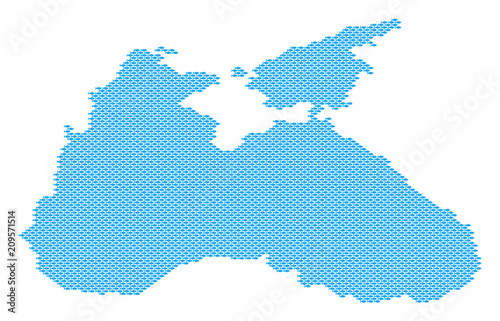 Black Sea map full of fish. Vector water area scheme done of fish items.