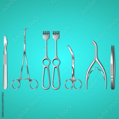 Surgeon instruments on blue background vector