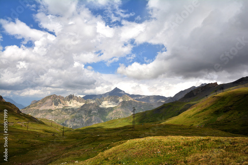 Beautiful landscape on the Route des Grandes Alpes with Col de l'Iseran mountain pass who connects Italy to France.