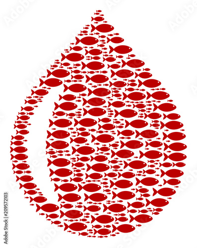 Drop vector composition made with random fish icons in various sizes. Fish icons are combined into abstract drop concept.