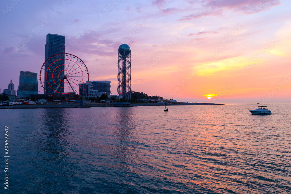 Obraz premium Batumi, Adjara, Georgia. View on the resort city at sunset