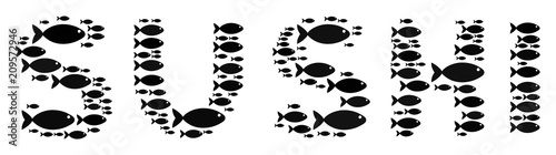 Sushi text vector shape com...