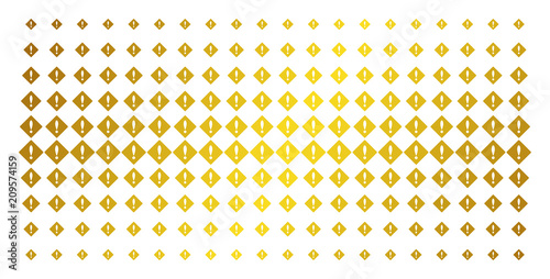 Error icon gold halftone pattern. Vector error symbols are arranged into halftone matrix with inclined gold gradient. Designed for backgrounds, covers, templates and luxury effects.
