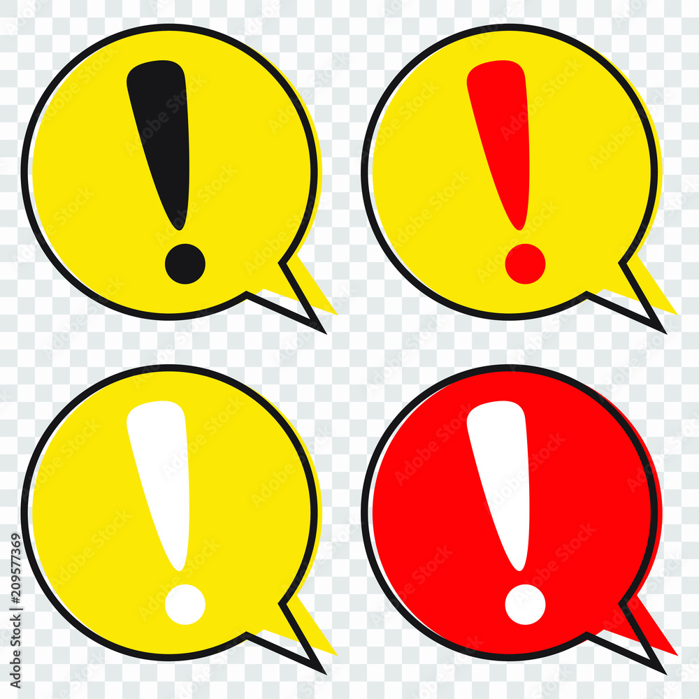 Exclamation mark in speech bubble, Warning attention signs vector set