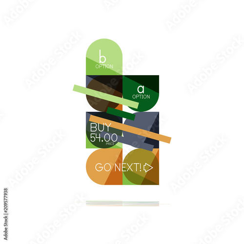 Minimal flat clean abstract option step infographic design element, geometric shapes - round squares, circles and lines layout with sample text