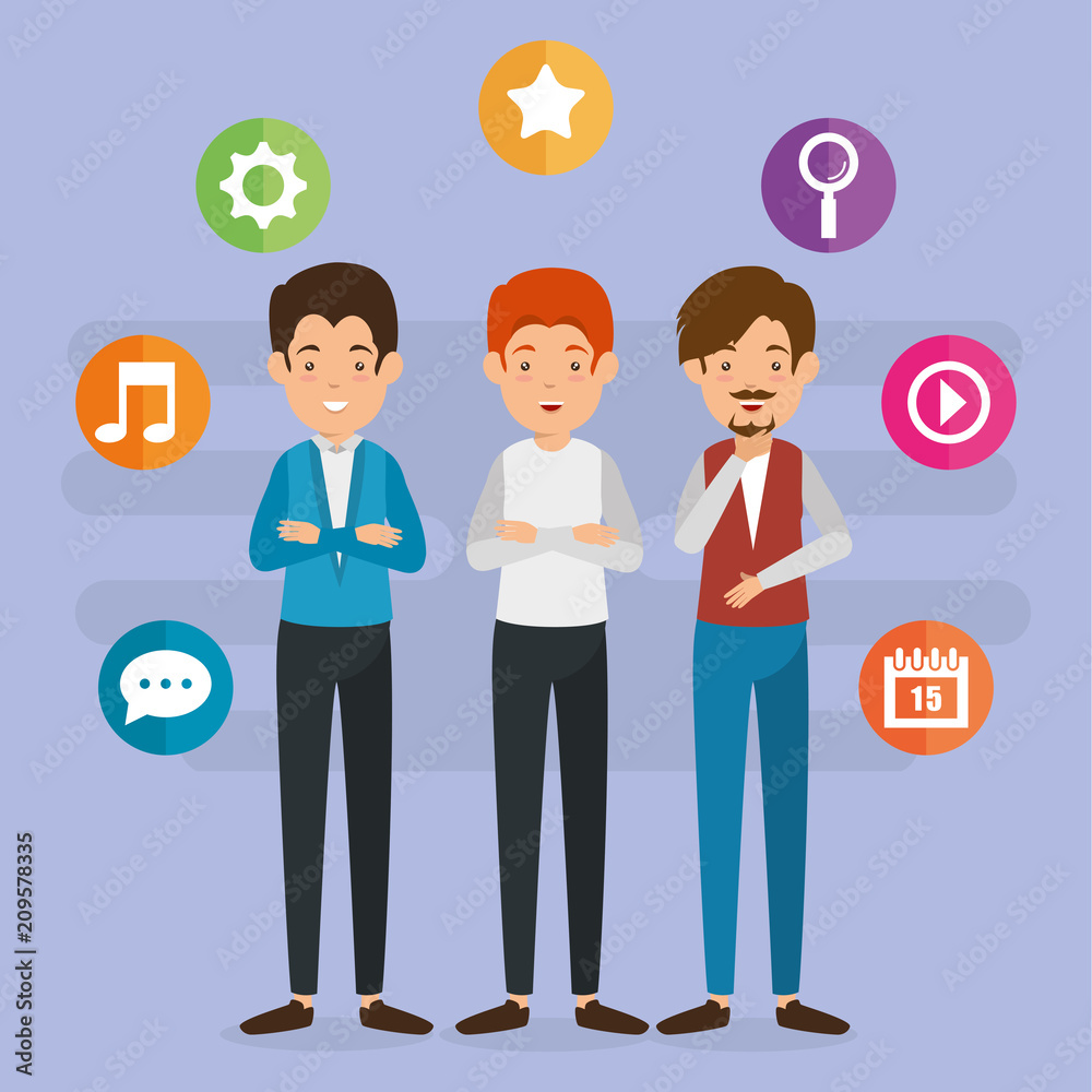 group of people with social media marketing icons vector illustration design group of people with social media marketing icons vector illustration design