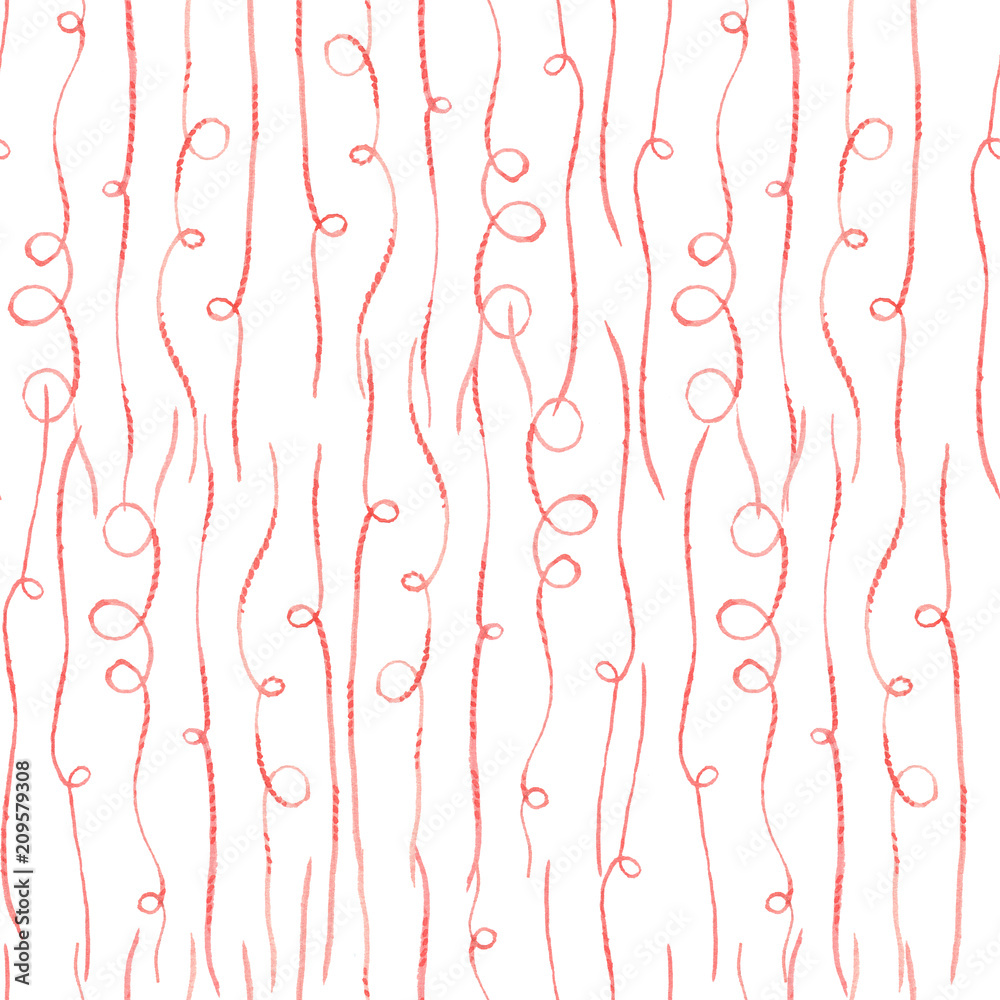 Seamless pattern with yarn threads. In the watercolor style. On a white background.