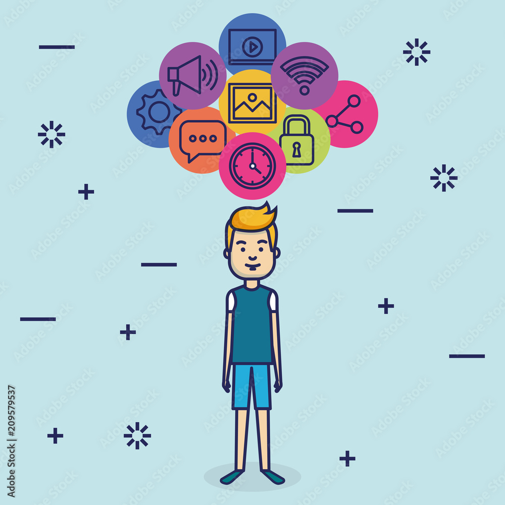 avatar man with social media marketing vector illustration design avatar man with social media marketing vector illustration design