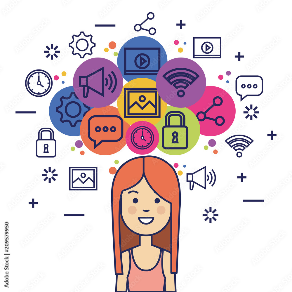 avatar woman with social media marketing vector illustration design avatar woman with social media marketing vector illustration design