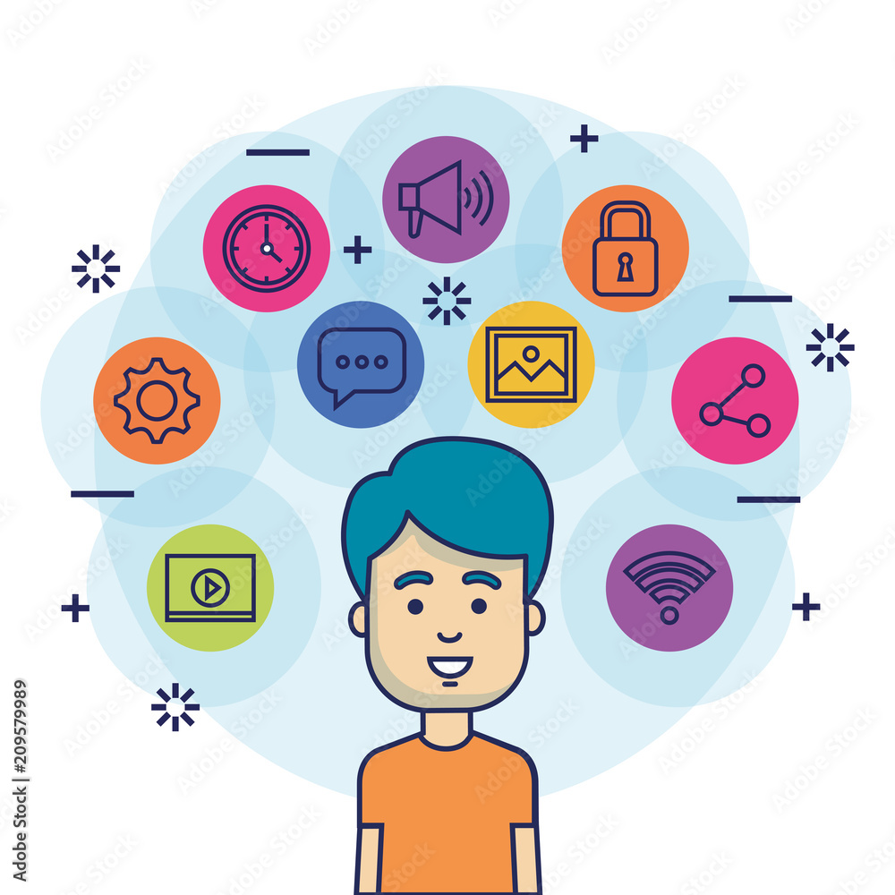 avatar man with social media marketing vector illustration design avatar man with social media marketing vector illustration design