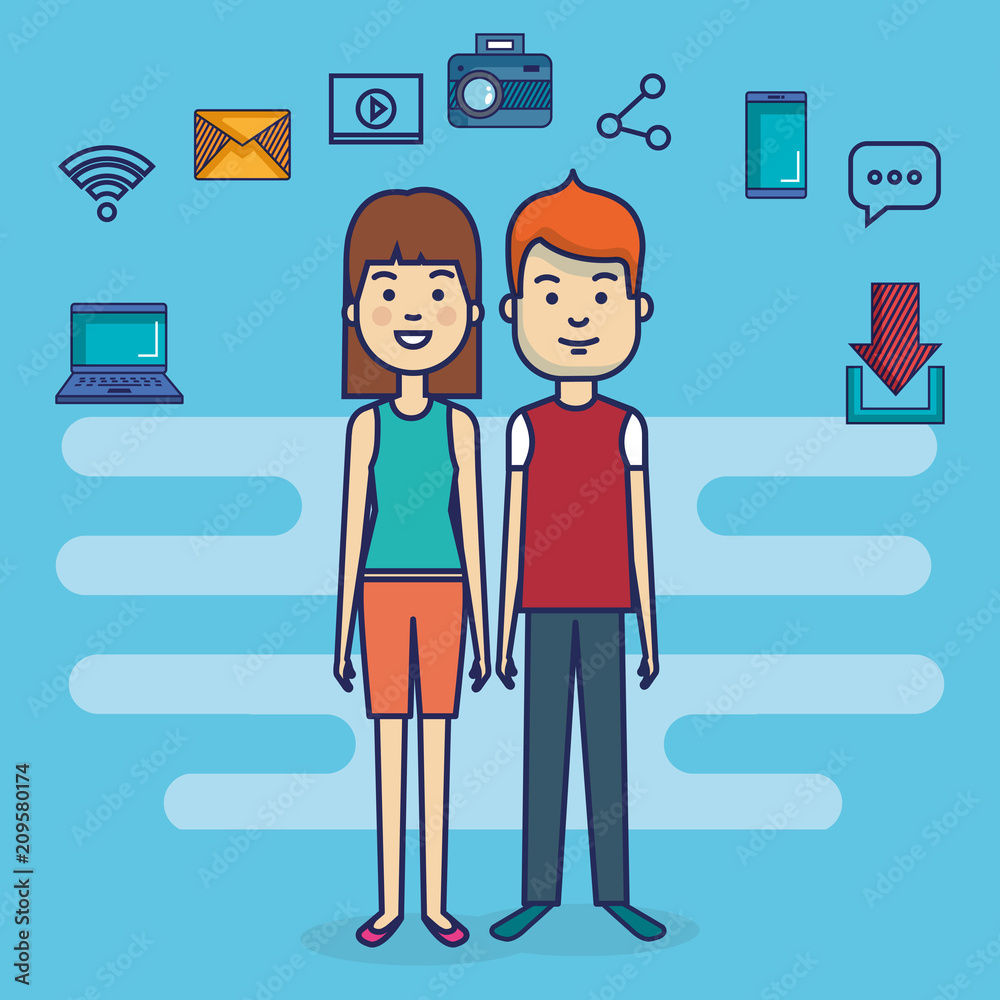 couple avatars with social media marketing vector illustration design couple avatars with social media marketing vector illustration design