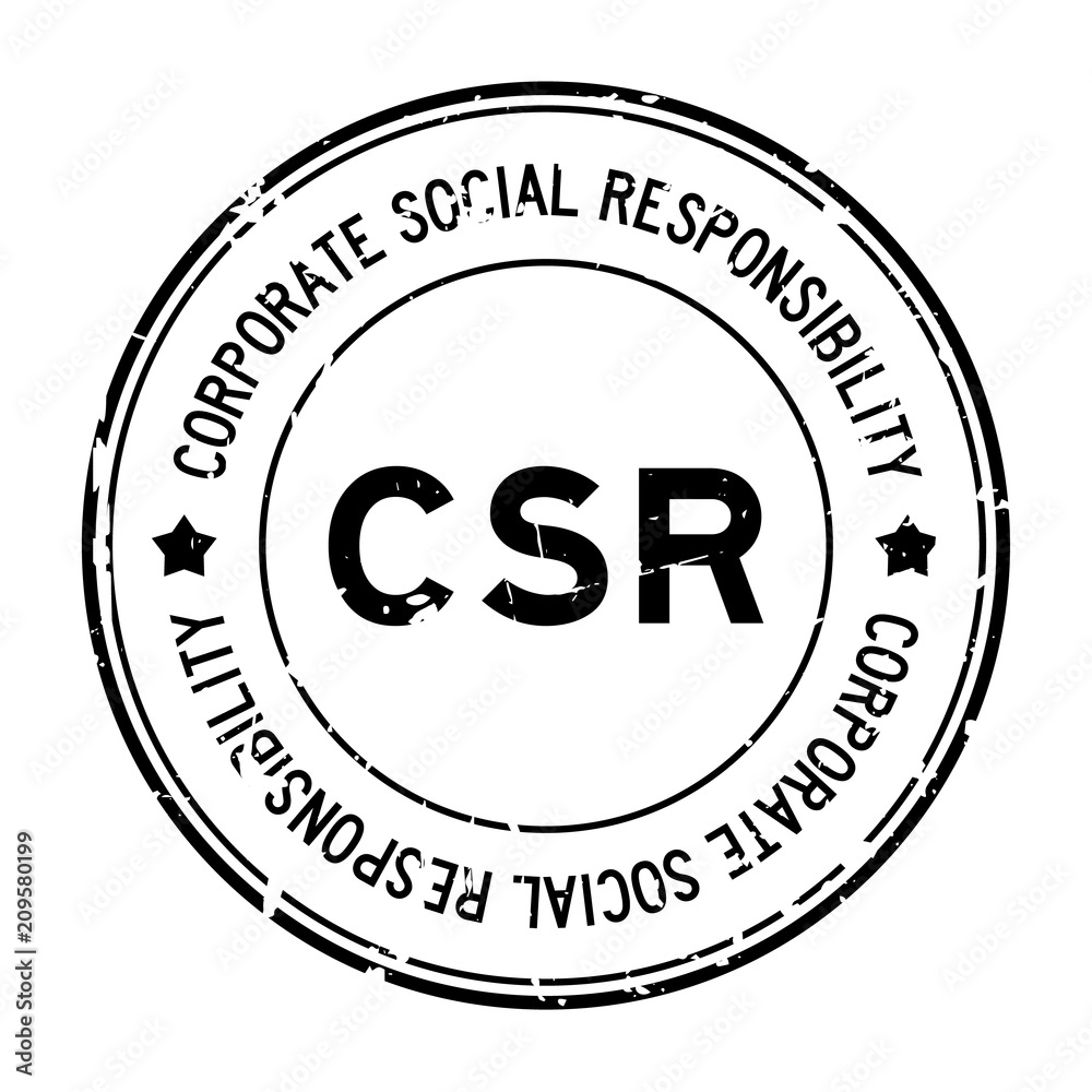 Grunge black CSR Corporate social responsibility word round rubber seal stamp on white background