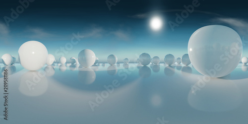 abstract HDRI environment map, spherical panorama background, light source rendering with blue sky (3d equirectangular rendering) photo