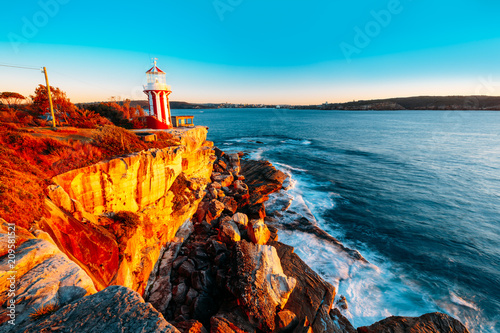 The Hornby lighthouse in a beautiful pacific sunrise in Sydney, Australia photo