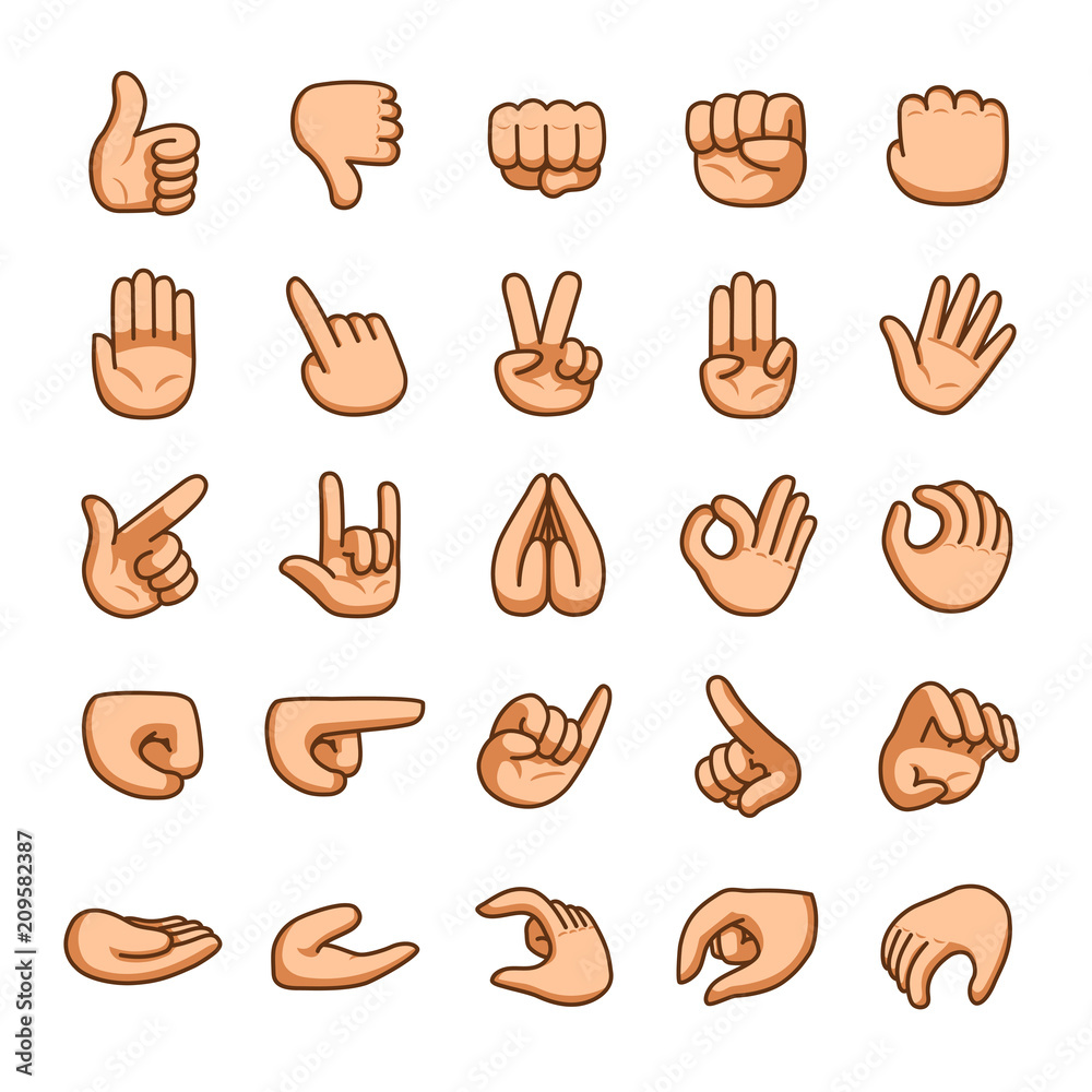 Vector cartoon hands gestures icon set