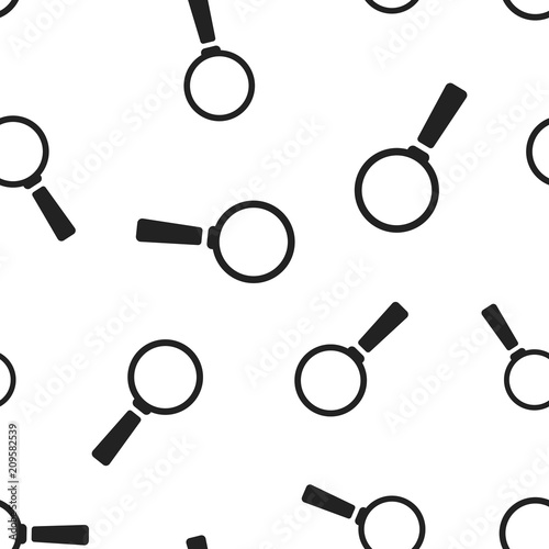 Magnifying glass icon seamless pattern background. Business concept vector illustration. Search magnifier symbol pattern.