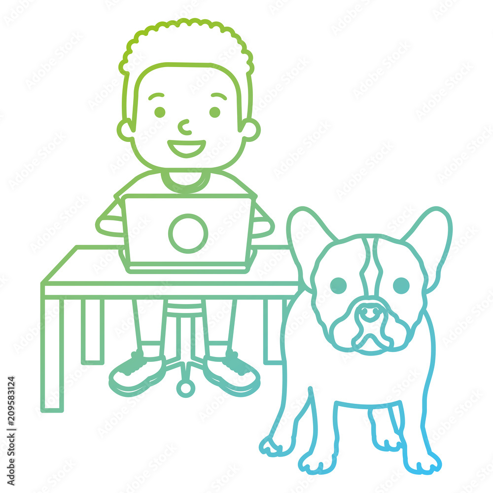 boy with laptop and cute dog vector illustration design boy with laptop and cute dog vector illustration design