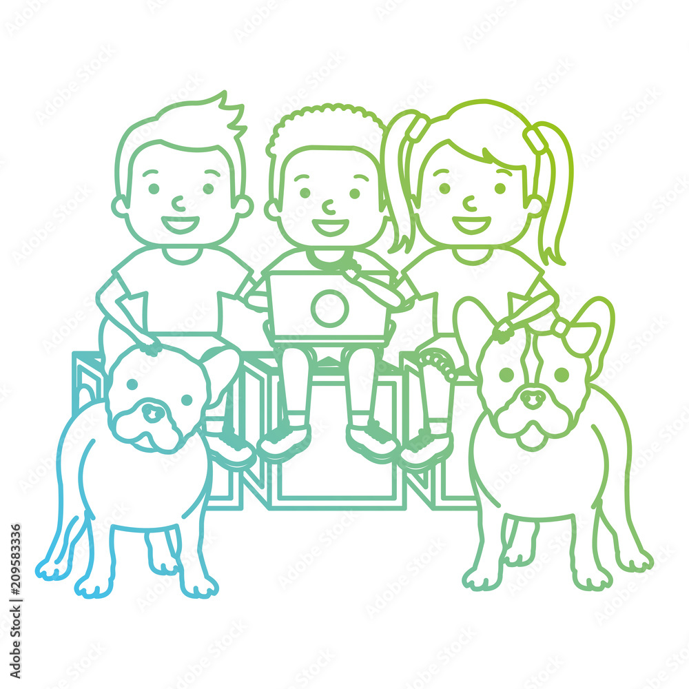 kids with laptop and cute dog vector illustration design kids with laptop and cute dog vector illustration design