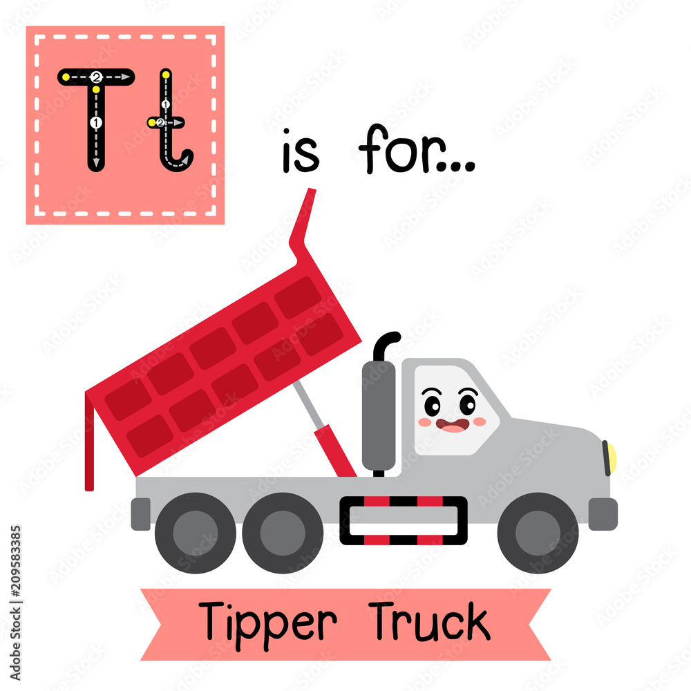 Letter T cute children colorful transportations ABC alphabet tracing  flashcard of Tipper Truck for kids learning English vocabulary Vector  Illustration. Векторный объект Stock | Adobe Stock