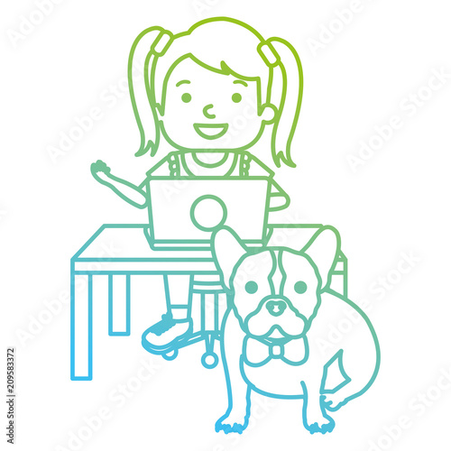 girl with laptop and cute dog vector illustration design