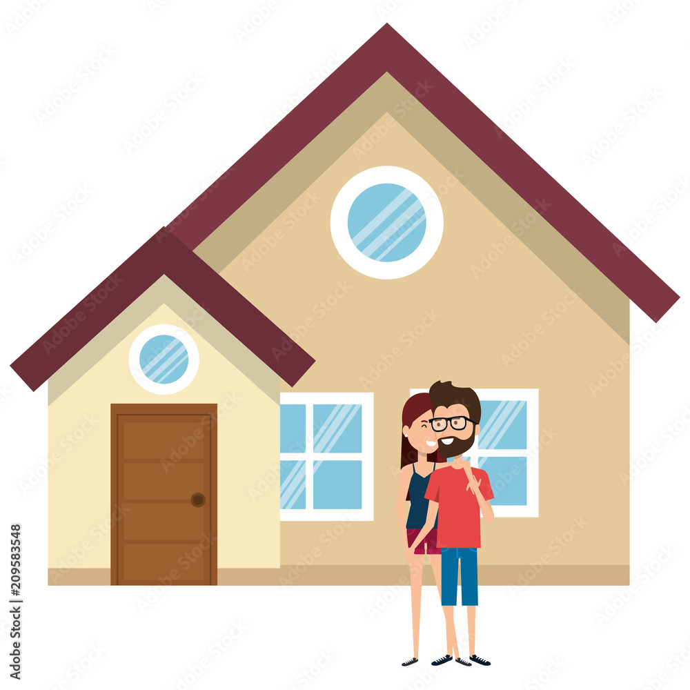 Fototapeta premium couple lovers outside the house vector illustration design